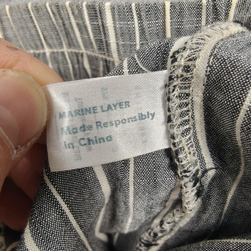 Marine Layer Pants Mens Small Gray Linen Lyocell Striped Jogger Elastic‎ Waist